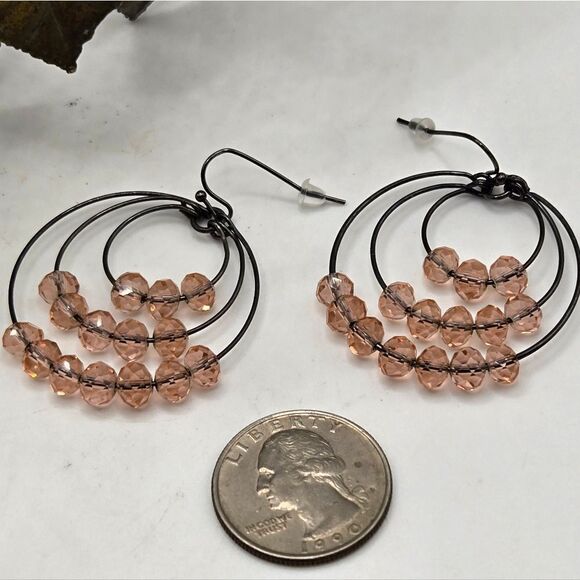 "5/$25" Gunmetal Peach Crystal Layered Circle Dangle Earrings - Picture 4 of 6